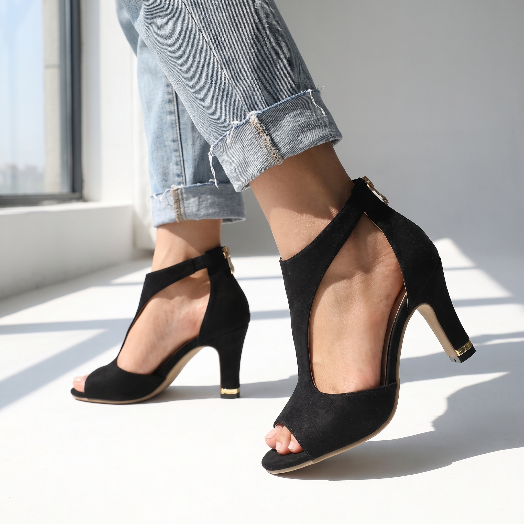 Zola Print T-Strap Heel - Midnight Black lifestyle