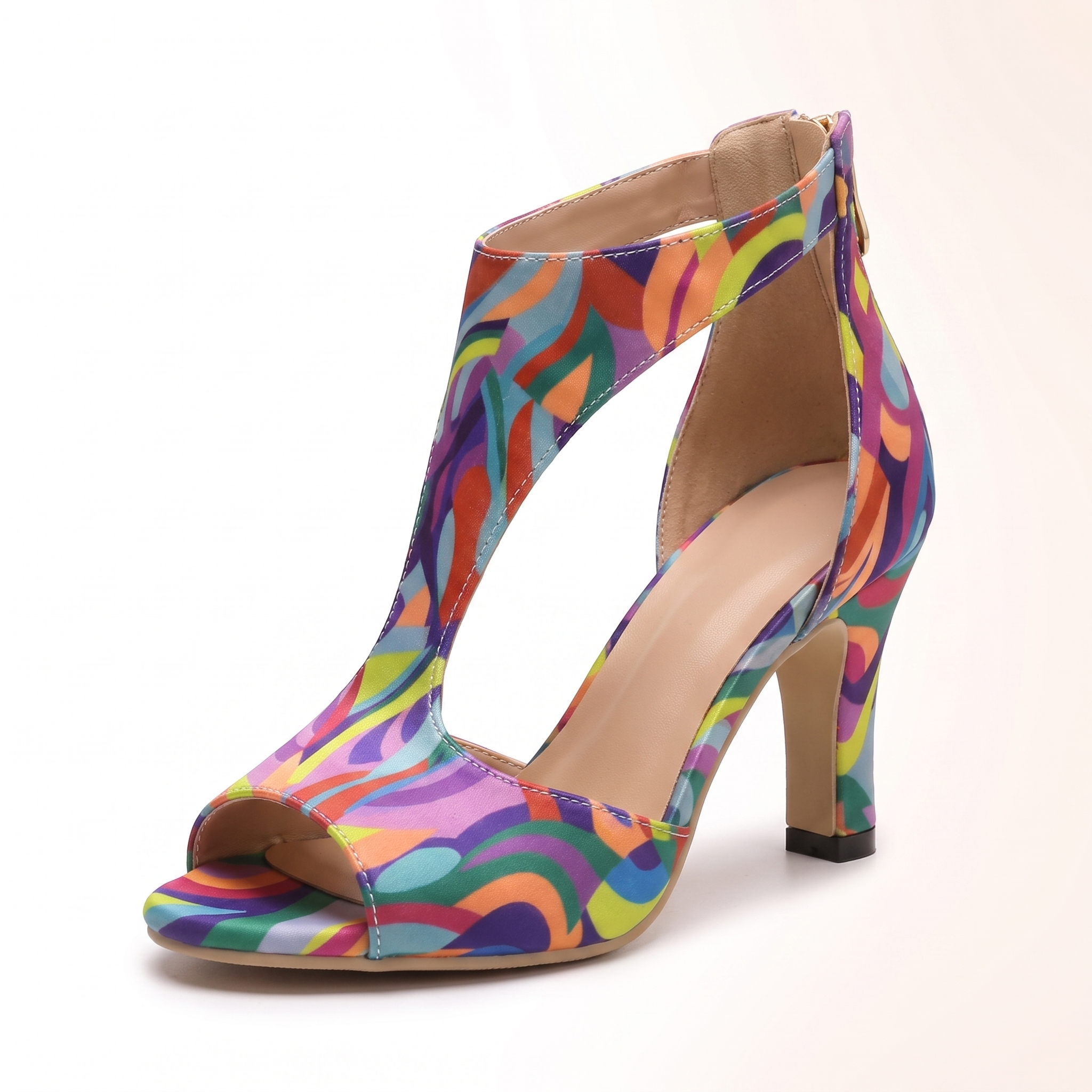 Zola Print T-Strap Heel - Kaleidoscope Print