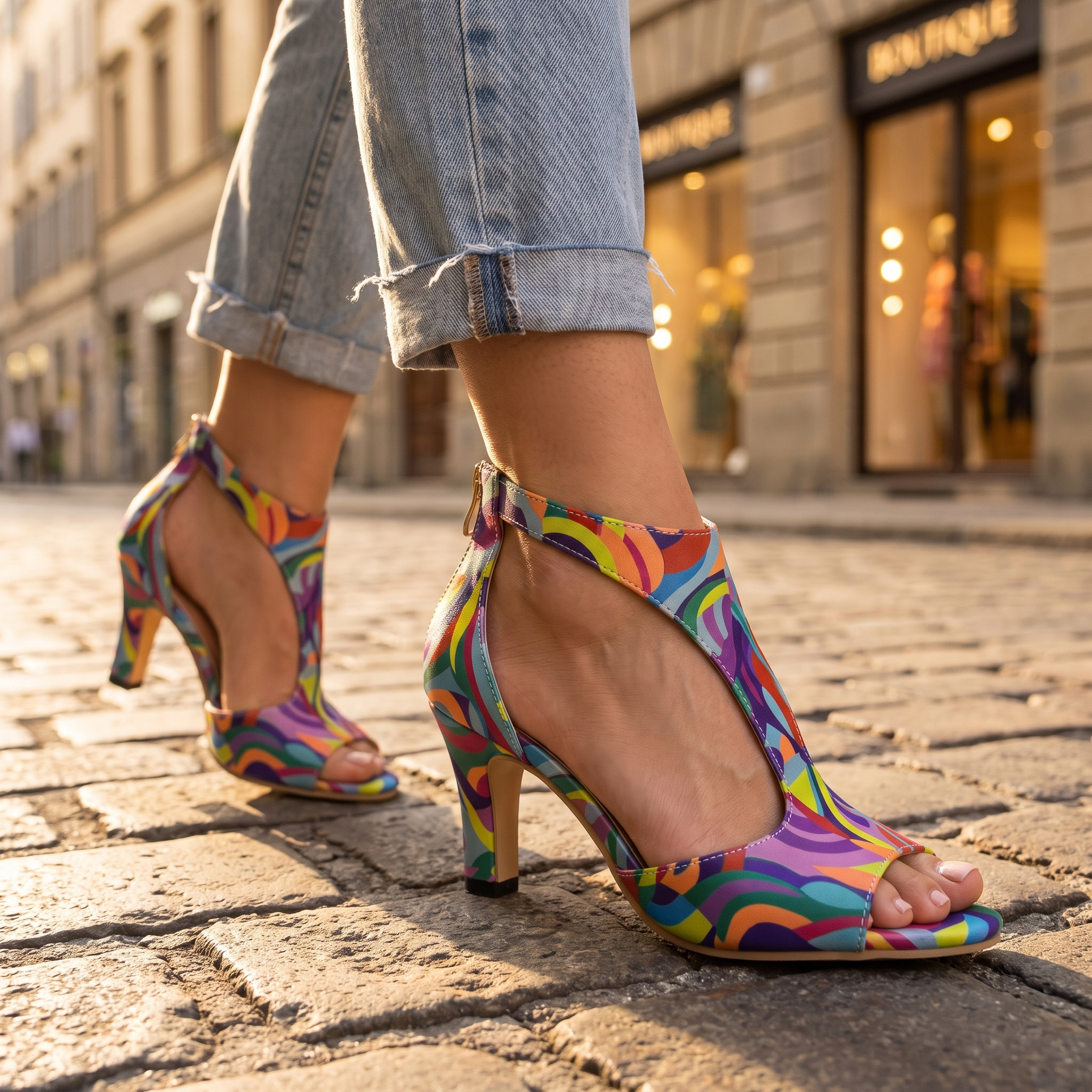 Zola Print T-Strap Heel - Kaleidoscope Print